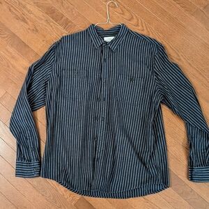 Lucky Brand - Long Sleeve, Navy/White railroad stripe Button Down Shirt - …